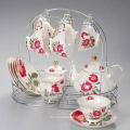 15 pcs porcelain tea set with metal rack JXSK001